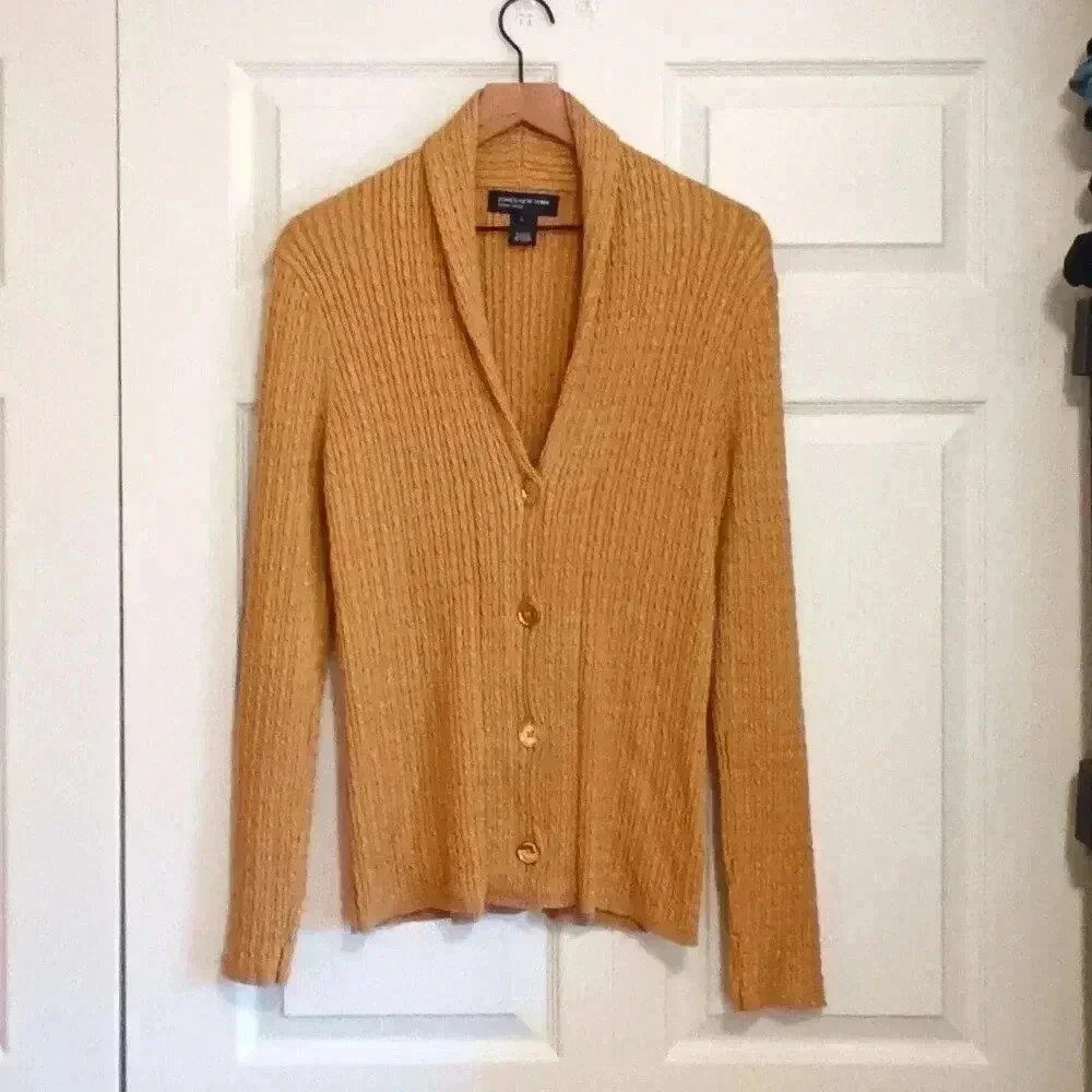 Jones New York Mustard Ribbed Cardigan